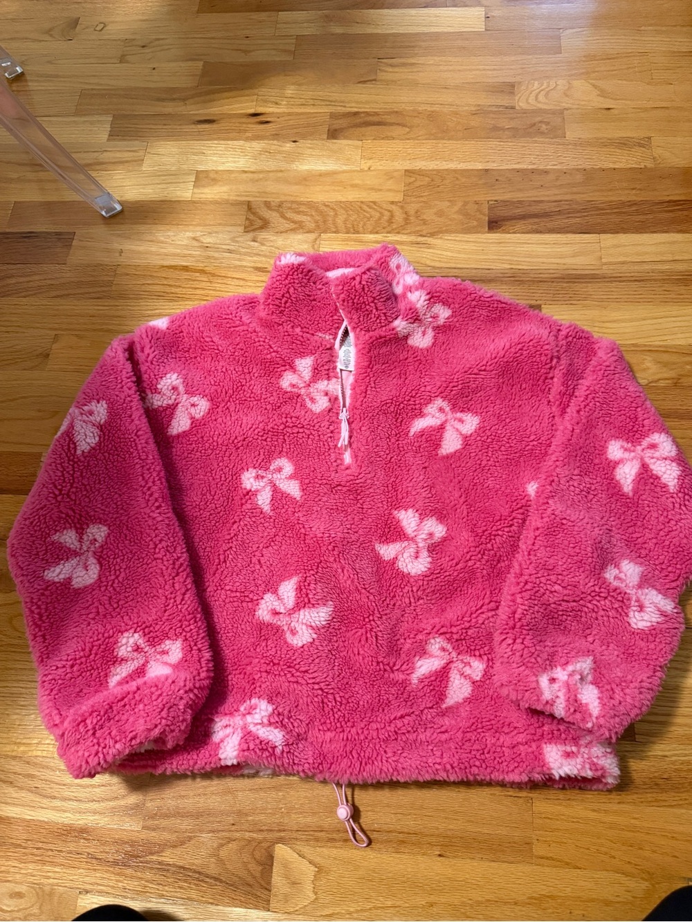 Beach Riot Plush Fleece Half-Zip Jacket in Pink with Bow Print